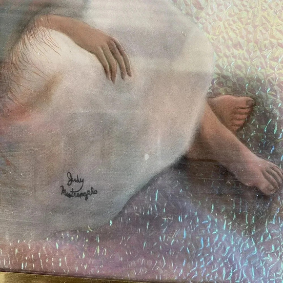 Rare VTG Judy Mastrangelo Foil Art Print Maiden & Moon Framed 8x10" Native Girl - Picture 4 of 10